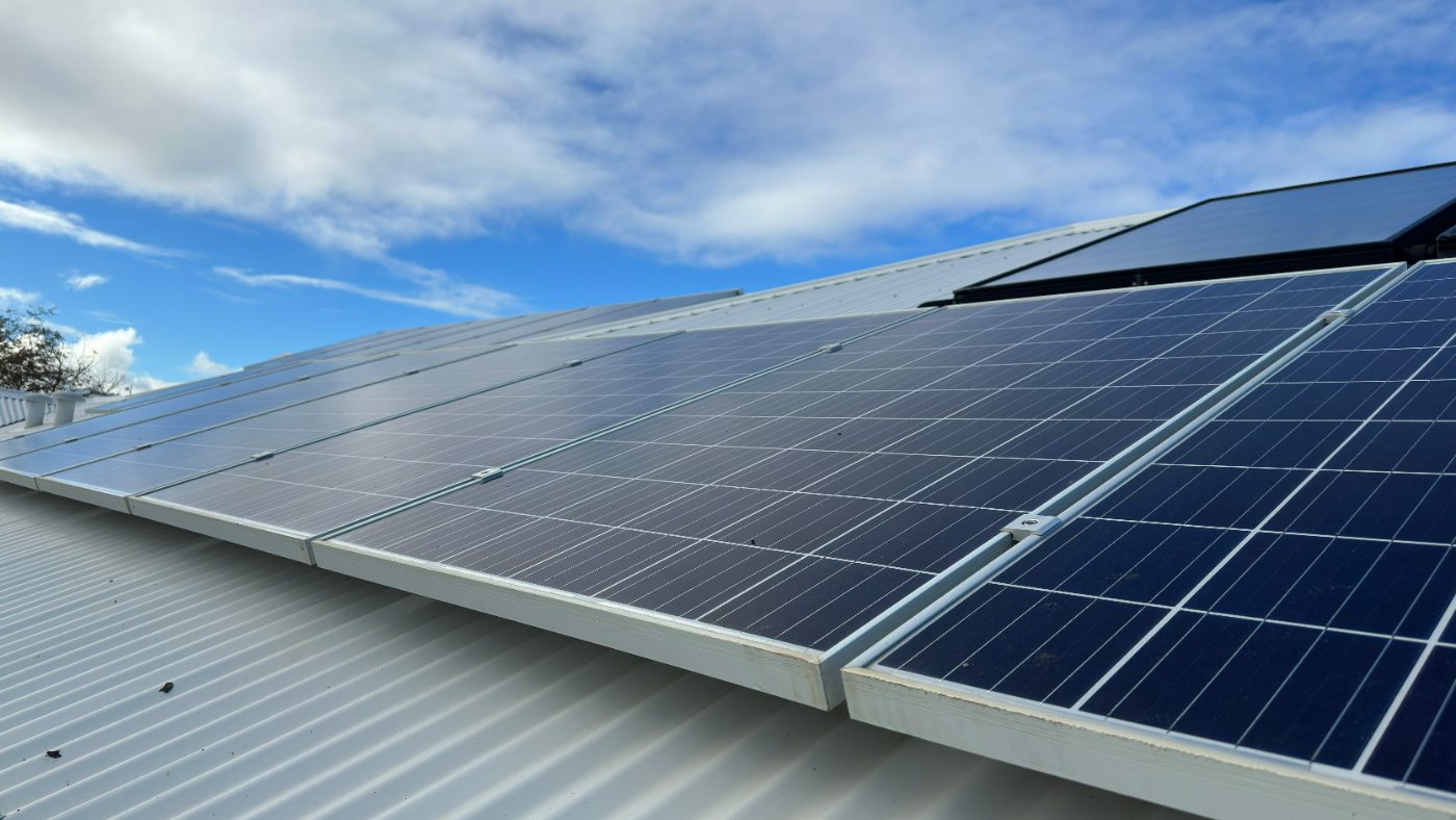 Clean solar array against clear sky after a ShoreMate panel clean and coat